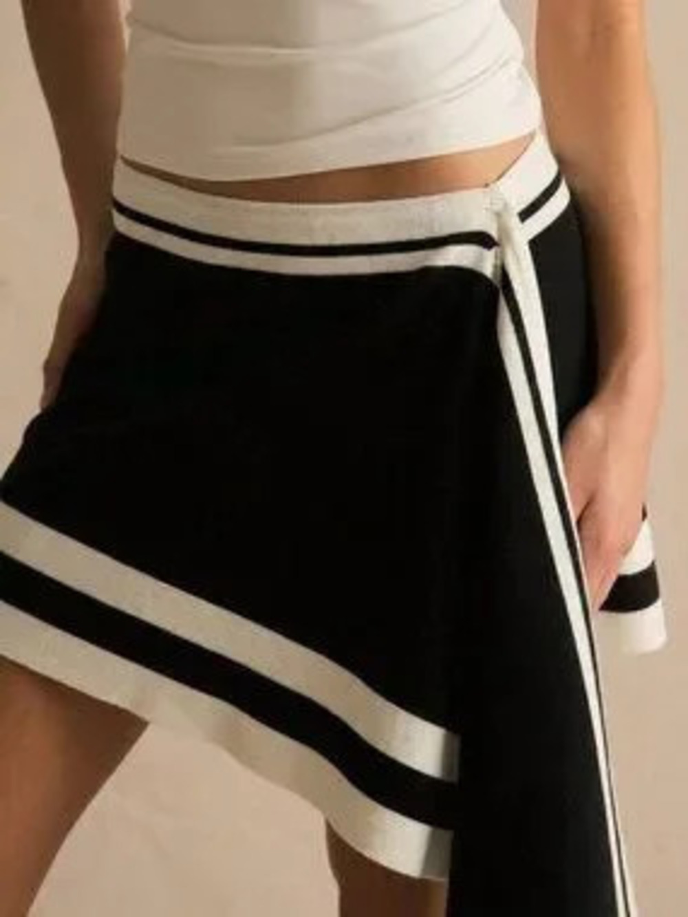 Black Casual Women's Asymmetrical Wrap Striped Mini Skirt